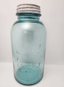 Vintage Ball BLUE Half Gallon Canning Jar Mason #1 Glass Perfect Mason Zinc - Picture 1 of 17