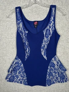 Canotta donna media 2B Bebe blu peplo pizzo floreale scollo a scoop elasticizzata - Foto 1 di 9