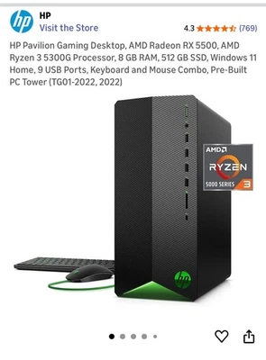 HP Pavilion Gaming Desktop, AMD Radeon RX 5500, AMD Ryzen 3 5300G Processor - Image 1 of 4