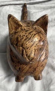 Large Wooden Carved Standing Tabby Cat - Picture 1 of 11