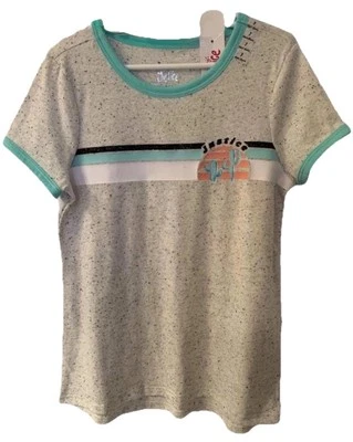 Top Pullover Justice Girls Gris Talla 8 Manga Corta Gráficos de Cactus Brillo Logo Foto 1 de 4