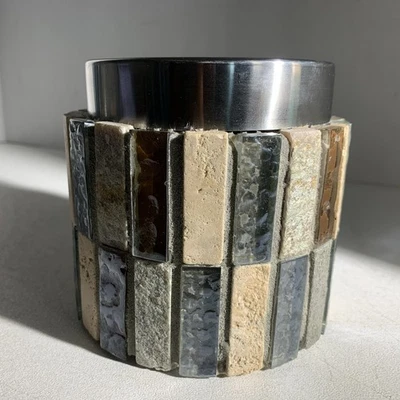Glass & Stone Tile Mosaic Glass Jar with Lid Kitchen Bathroom Storage Container - Image 1 of 4