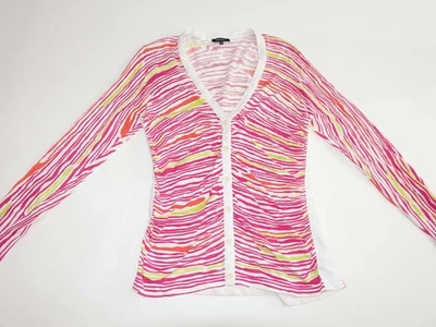 Cárdigan Suéter Para Mujer Lafayette 148 New York Mediano Rosa Blanco Naranja Verde M Foto 1 de 4