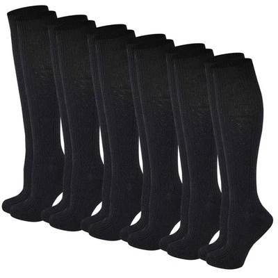 Boot Socks Women 6 Pairs pack Knee High Cable Knit Winter Wool Socks Black - Image 1 of 4