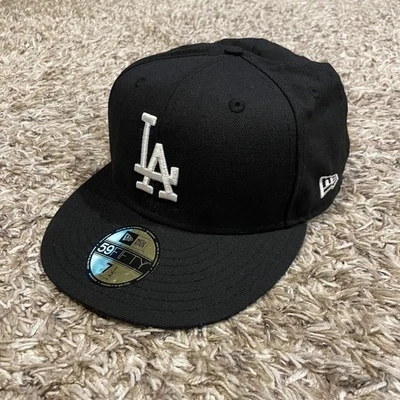 Gorra negra de los Dodgers de Los Ángeles de lana New Era ajustada para hombre 7 1/2 negra MLB béisbol Foto 1 de 4