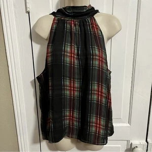 J. Crew Collection Halter Top Stewart Tartan Plaid Chiffon Blend Large N2 - Picture 1 of 6