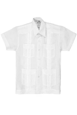 Junior Boys Linen Guayabera Shirt Short Sleeve 4 Pocked Design 14Y-20Y - Image 1 of 4