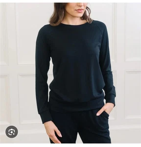 Pullover Cozy Earth Para Mujer Bambú Cepillado Crew Negro Talla S Atletismo Informal Gimnasio - Imagen 1 de 16