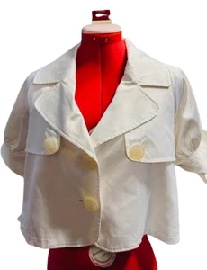 Cropped Satin Mod Jacket Cream Retro 60's Style 3/4 Sleeve $200 Vertigo Paris M - Picture 1 of 10
