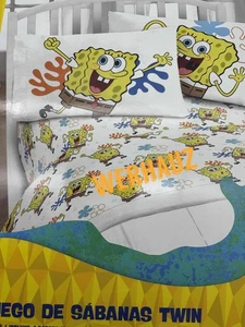 Spongebob Squarepants Bikini Bottom Twin Bed Sheet Set - 3 Piece Set - Picture 1 of 2
