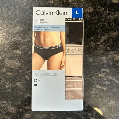 NUEVO Paquete de 3 Ropa Interior Hipster Para Mujer Calvin Klein Negro Rosa Tostado Talla Grande Foto 1 de 4