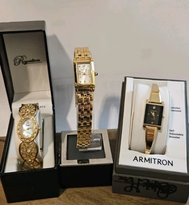 Lote de relógios femininos Waltham & Armitrom tom dourado novas baterias perfeitas - Imagem 1 de 4