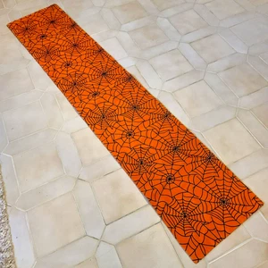 Reversible Velvet Web Table Runner Halloween 72"x14.5" Orange Satin (No Spiders) - Picture 1 of 9