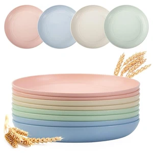 8 Pack Wheat Straw Plates - 10 Inch Reusable Unbreakable Lightweight - Salad ... - Picture 1 of 8