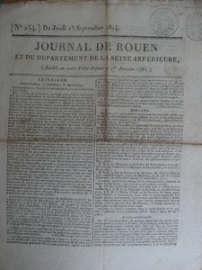 2 numeros du journal de rouen seine maritime 14 et 15 septembre 1814 - Picture 1 of 1