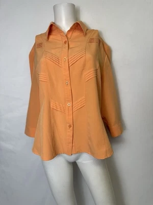 Винтажная блузка kathy che размер 16 на пуговицах рукав 1/4 оранжевый воротник - Изображение 1 из 4