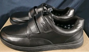Clarks Boys Goal Style Shoes Black Leather 26175354 Size 8 New No Box - Picture 1 of 7