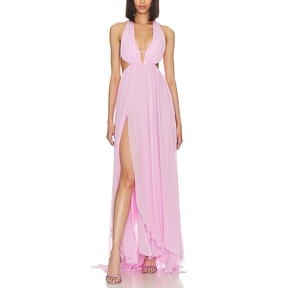 Vestido Halter Nana Jacqueline 'Raya' Rosa Poliéster Talla M - Nuevo con Etiquetas Foto 1 de 4