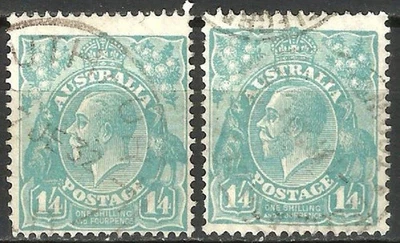 澳大利亚 1928 年 King GV 1s4d x 2 二手邮票绿松石,SG:104,可能是 verti — 第 1/2 张图片