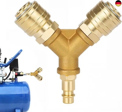 SUKUDON 2-Weg Druckluftverteiler, Messing, T-Stück/Y-Verteiler, NW 7.2, 1/4 Zoll AG,