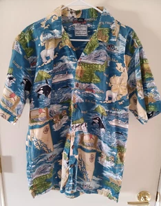 Camisa hawaiana DAVID CAREY L multicolor asesina ballena crucero oso lobo - Imagen 1 de 10