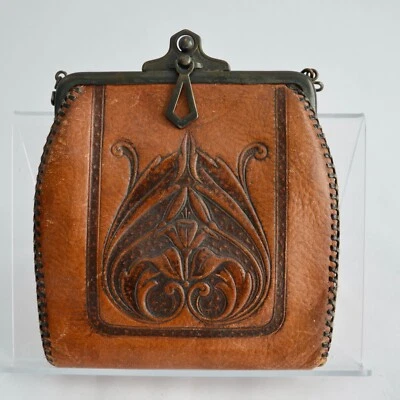 Vintage Tooled Leather Edwardian Purse - Image 1 of 4