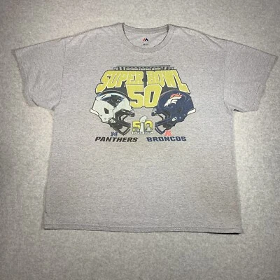 Camiseta Majestic Super Bowl 50 Panthers vs Broncos Adulto Talla XL Gris NFL Foto 1 de 4
