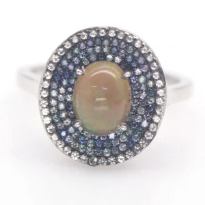 Sin Calentar Gema Negro Ópalo ,Zafiro, Circonita Cúbica Anillo 925 Plata Talla - Imagen 1 de 4