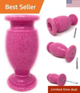 Blumenvase Denkmal Friedhof - Kunststoff rosa Granit mit Metall Erdspieß,... - Bild 1 von 8