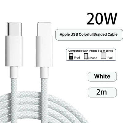 20W Fast Charger Type C to iphone Cable 2M Suitable for iPhone 8-14 Android - Image 1 of 4