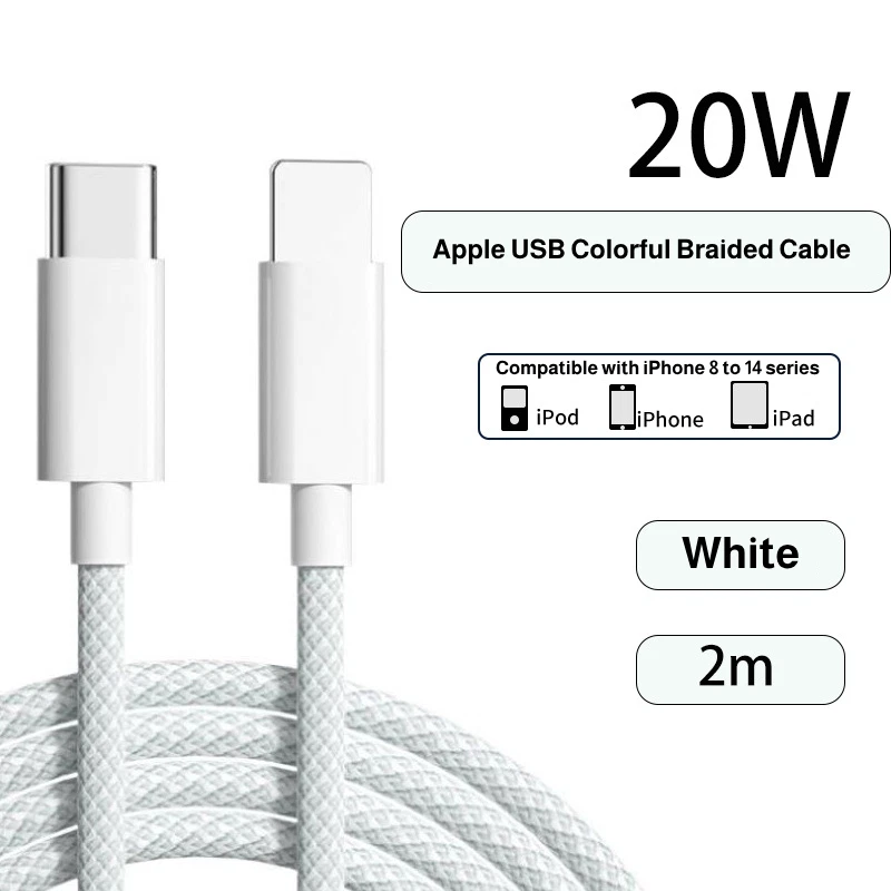 20W Fast Charger Type C to iphone Cable 2M Suitable for iPhone 8-14 Android - Image 1 of 4