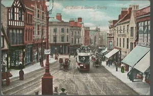 VALENTINES POSTCARD ST PETER'S STREET DERBY 1910 - Picture 1 of 2