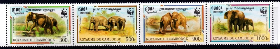Camboya 1997 Elefantes - WWF Completo Como Nuevo MNH Set Tira SC 1597 Foto 1 de 1