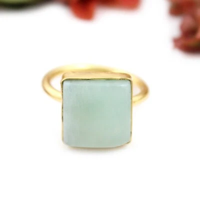 Anillos ajustables enchapados en oro forma cuadrada amazonita verde natural regalos para ella Foto 1 de 4