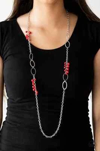 Paparazzi "Flirty Foxtrot" Smooth & Hammered Silver Ring & Red Beaded Necklace - Picture 1 of 3