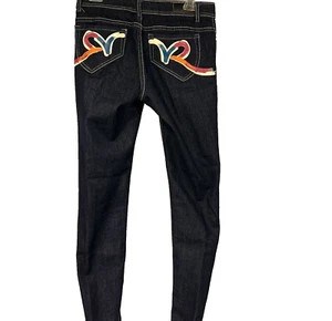 Rocawear Women's Jr Jeans Size 7 Blue Dark Wash High Rise Tapered Legs - Picture 1 of 13