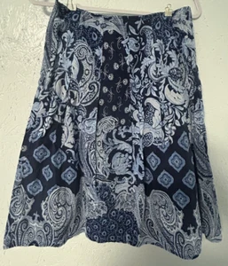 Andre Oliver Midi Skirt Paisley Blue Size 4 zip - Picture 1 of 5