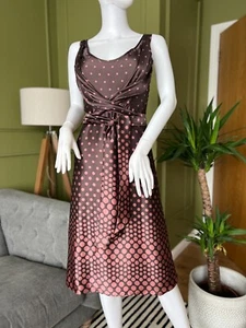 TED BAKER Dress Ted size 1 UK 8 Brown Polka Dot 100% silk fully Lined - Picture 1 of 7