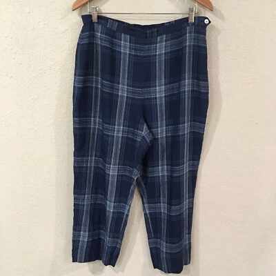 Pantalón de golf Jones New York Country 14 azul a cuadros 100 % lino Capri Preppy de colección para mujer Foto 1 de 4