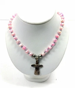 Sterling Silver Ginger Trujillo Spoon Cross Pearl Necklace Signed GT Pendant - Picture 1 of 7