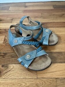 Earth Origins Blue Strappy Tracy Sandals Size 7.5 W Leather Coastal Taos Style