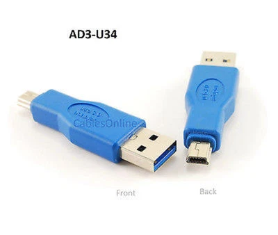 USB SuperSpeed 3.0 Type-A Male to Mini-B Male Adapter, CablesOnline AD3-U34 - Image 1 of 3