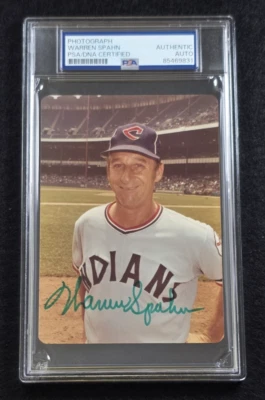 Rare WARREN SPAHN Signed Original Snapshot Photo-HOF-INDIANS-BRAVES-PSA - Image 1 of 4