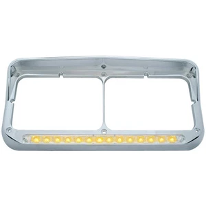 14 LED Chrome Dual Headlight Bezel w/ Visor - Amber LED/Clear Lens- SEMI TRUCKS - Picture 1 of 3