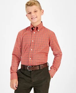 B by Brooks Brothers Classic Fit Long Sleeve Dress Shirt Big Boys 14 Red/Green - Picture 1 of 13