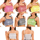 Womens Shiny Wet Look Pole Dancing Cami Vest Camisole Bra Crop Tops Party Tanks