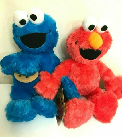 New Set of 2 Large 14.5" Sesame Street Cookie Monster & Elmo Plush Toys Soft Cover