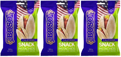 3 Pistachos Tostados y Salados Calidad Premium Boso 120g 4.2oz CALIFORNIA SNACK Foto 1 de 4