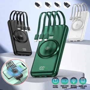 900000mAh Portable Wireless Power Bank Fast Charging Battery Built in 4 Cables - Picture 1 of 26