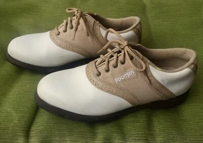 Zapatos de golf Footjoy Greenjoys para mujer talla 6,5 blancos y beige Foto 1 de 3